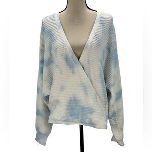 INC International Concepts Long Sleeve Tie Dye Wrap Sweater - White Blue - XL